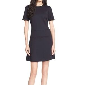Vince Black Pique Ponte Fit and Flare Short Sleeve Dress Size 8